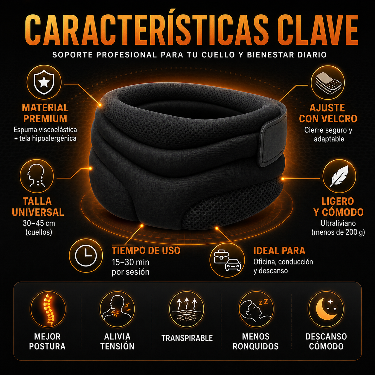 Collarín Cervical Ergonómico | Soporte para Dolor de Cuello y Ronquidos