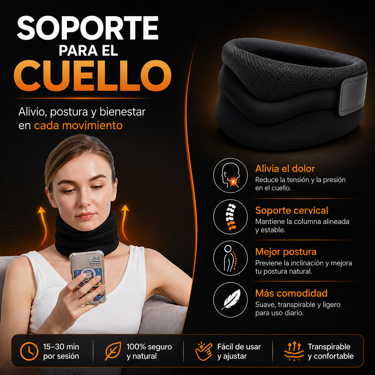 Collarín Cervical Ergonómico | Soporte para Dolor de Cuello y Ronquidos