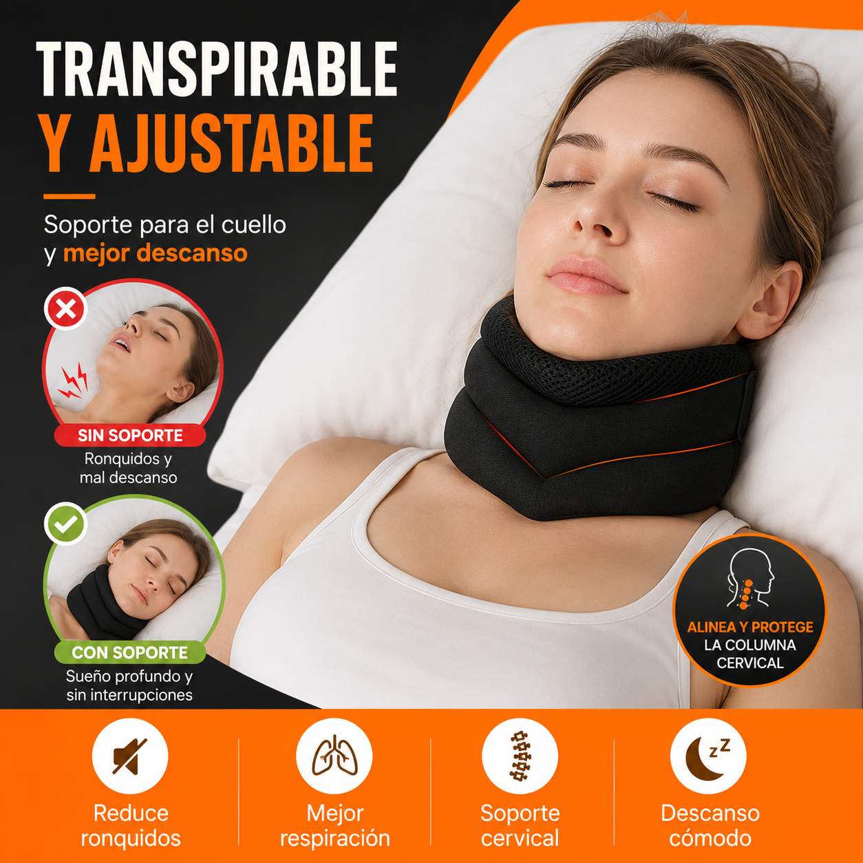 Collarín Cervical Ergonómico | Soporte para Dolor de Cuello y Ronquidos