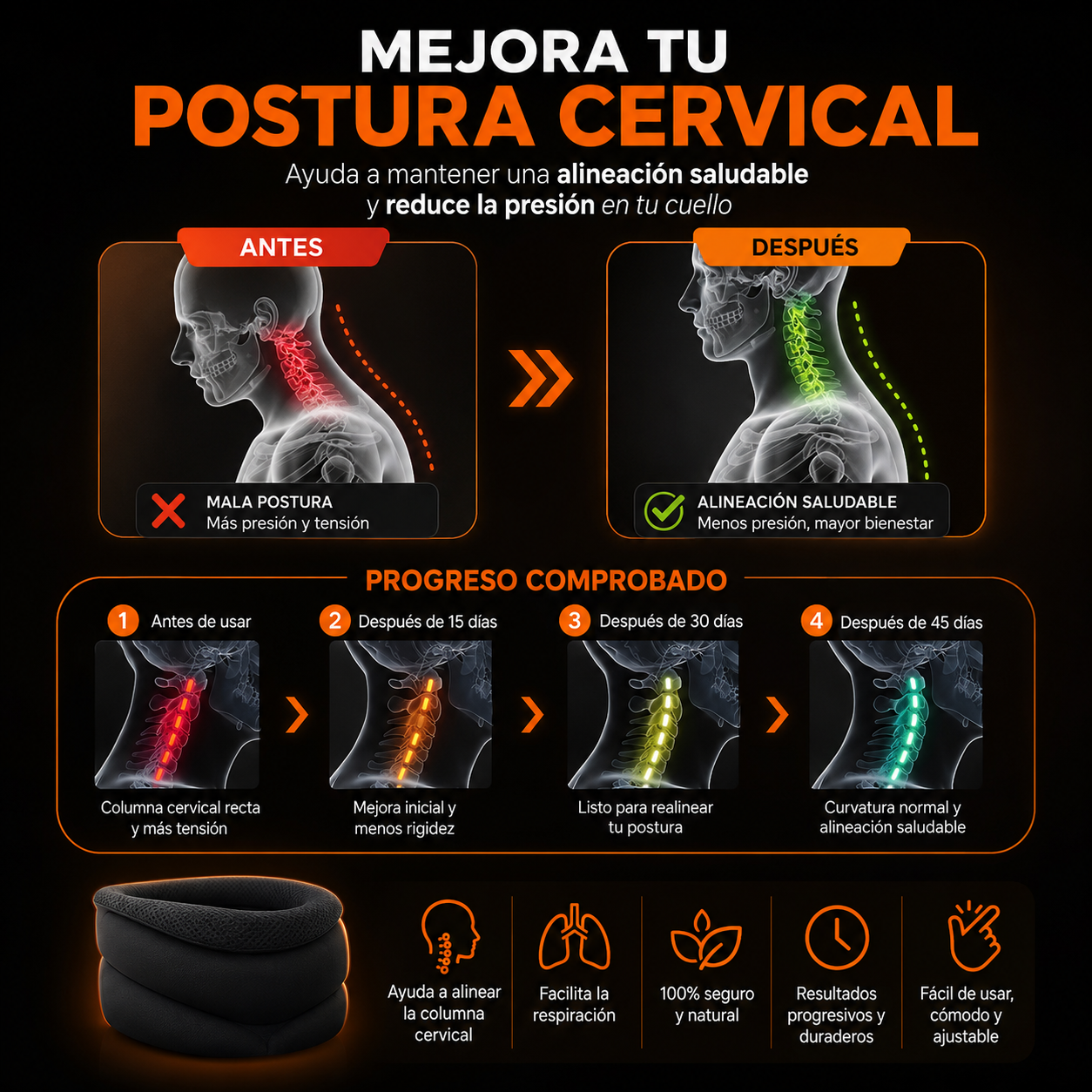 Collarín Cervical Ergonómico | Soporte para Dolor de Cuello y Ronquidos