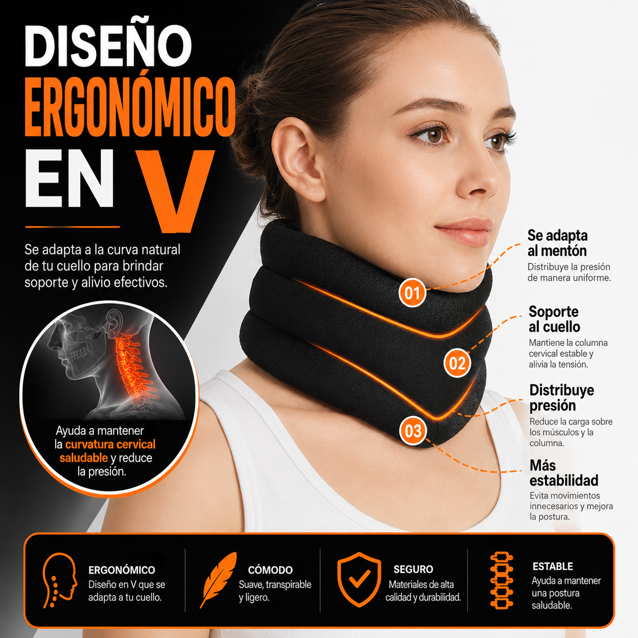 Collarín Cervical Ergonómico | Soporte para Dolor de Cuello y Ronquidos