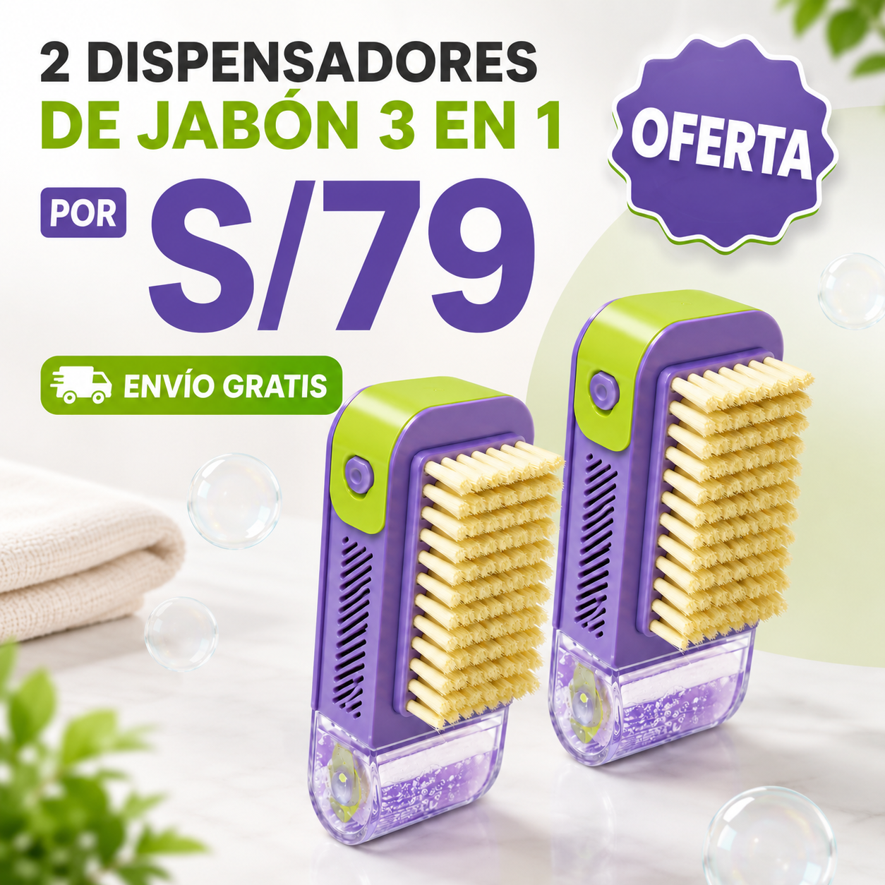 Dispensador de jabon 3 en 1 Multifuncional