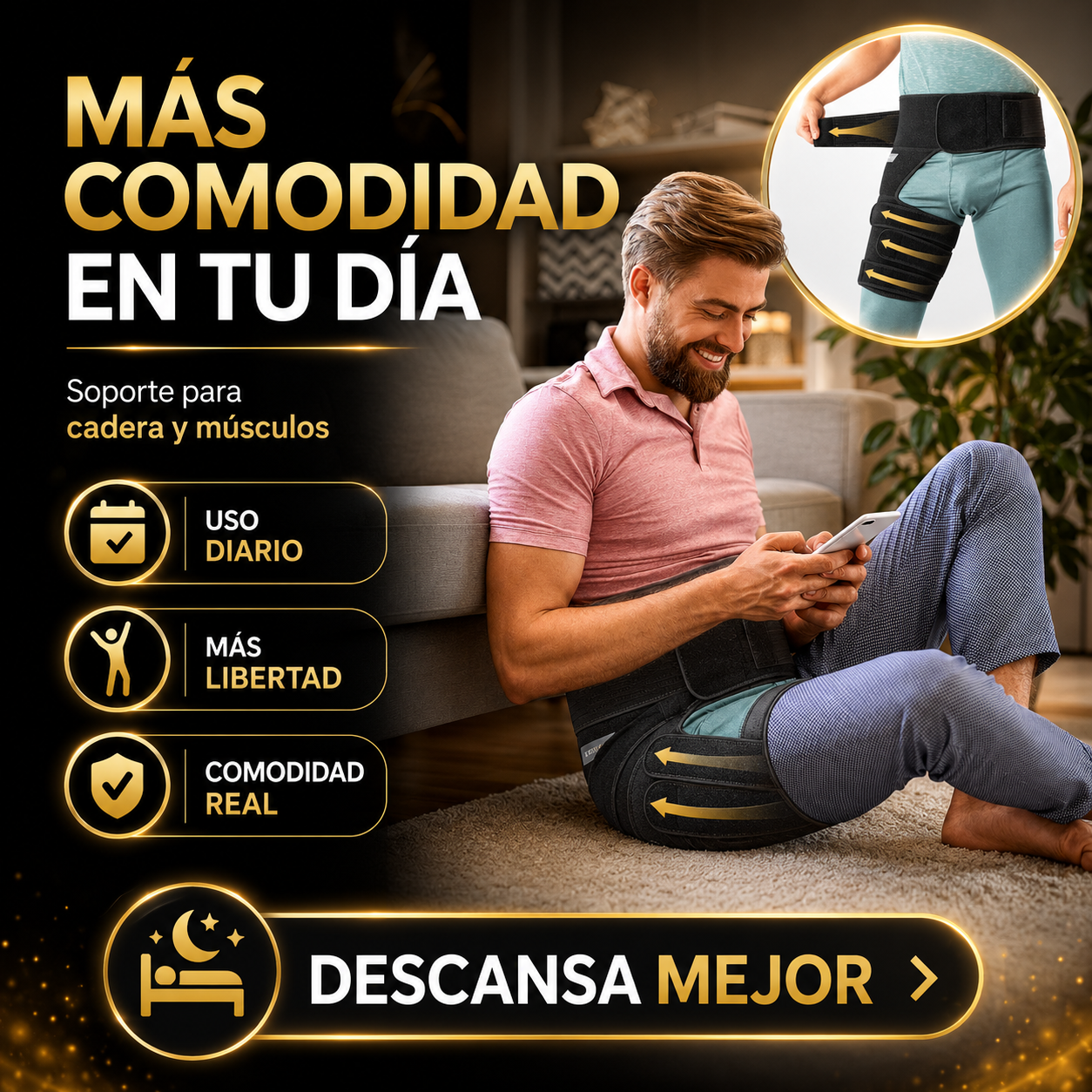 Faja de compresión para alivio de dolor ciático, muslo y zona lumbar