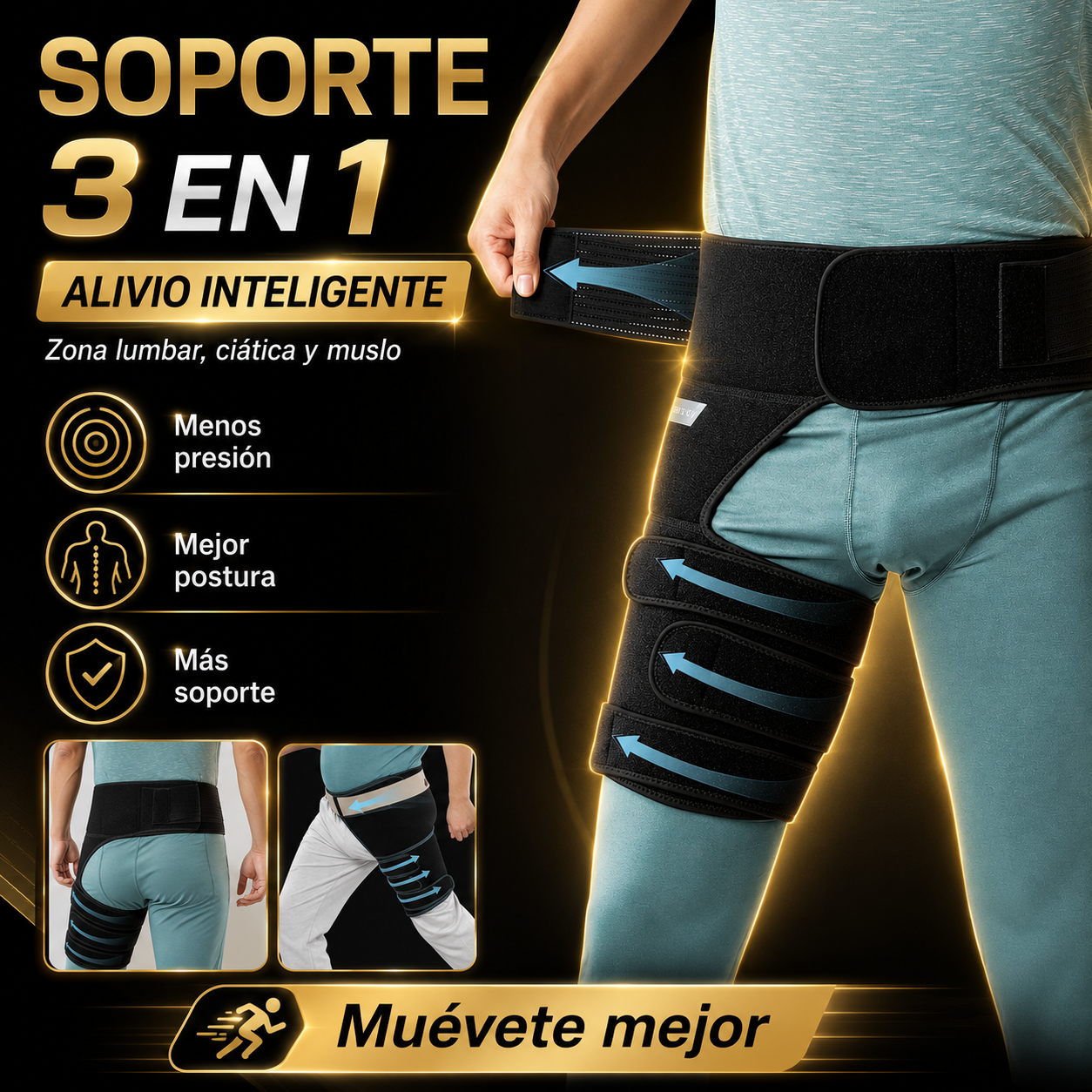 Faja de compresión para alivio de dolor ciático, muslo y zona lumbar
